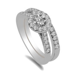 0.75CT Diamond Engagement Ring with Halo and Side Diamond Accents set in 14K White Gold