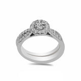 0.75CT Diamond Engagement Ring with Halo and Side Diamond Accents set in 14K White Gold | 1CT Diamond Engagement Ring with Halo and Side Diamond Accents set in 14K White Gold for Women. D...