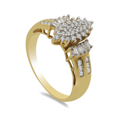0.50CT Diamond Ring W/Marquise Cluster Frame Set in 18K Yellow Gold