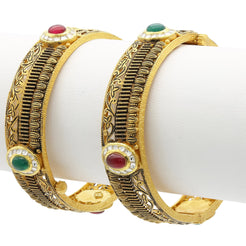 22K Gold Ruby Emerald Antique 2 Piece Kada