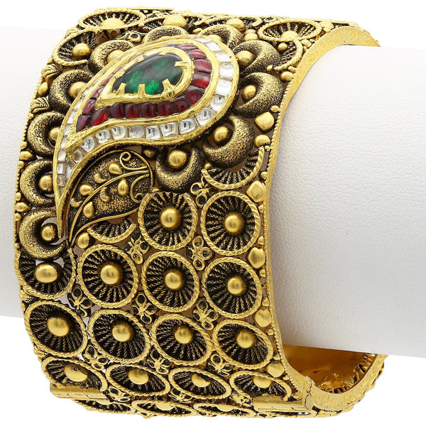 22K Gold Ruby Emerald Kundan Bangle | 