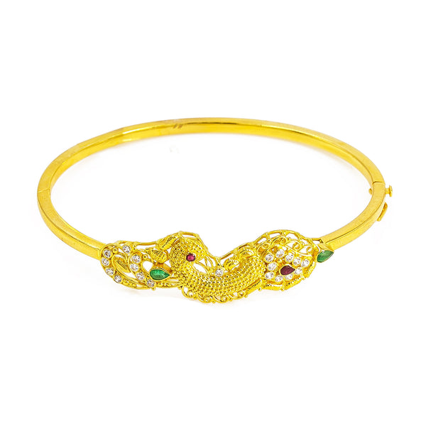 22K Yellow Gold Peacock Bangle W/ Emeralds, Rubies, & Cubic Zirconia | 22K Yellow Gold Peacock Bangle W/ Emeralds, Rubies, & Cubic Zirconia for women. This beautifu...