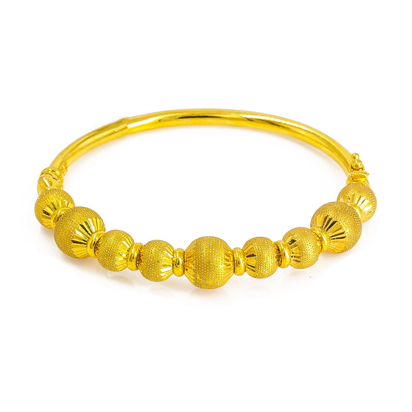 22K Yellow Gold Bangle W/ Textured Diamond Cut Beads | 22K Yellow Gold Bangle W/ Textured Diamond Cut Beads for women. This beautiful solid gold bracele...