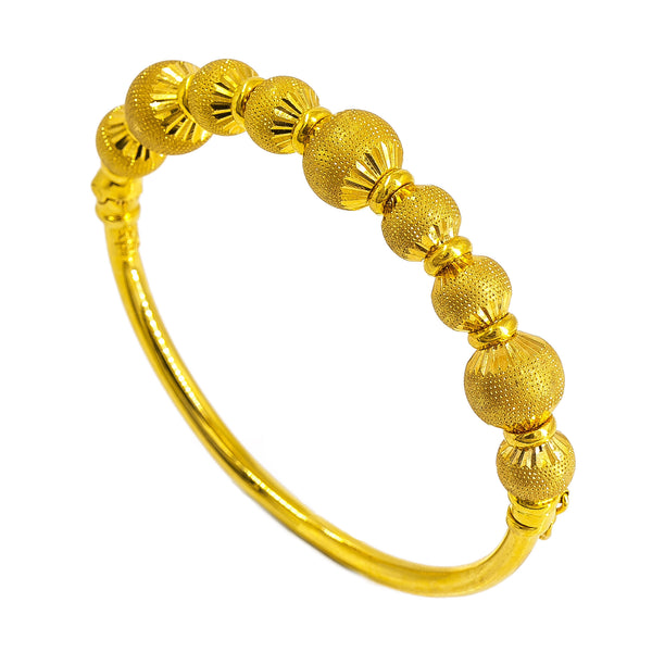22K Yellow Gold Bangle W/ Textured Diamond Cut Beads | 22K Yellow Gold Bangle W/ Textured Diamond Cut Beads for women. This beautiful solid gold bracele...