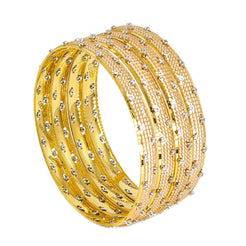 22K Multitone Gold Bangles W/ Cubic Zirconia Set of Four