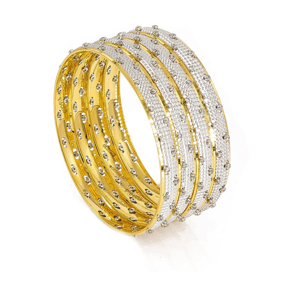 22K Two Tone Gold Textured Bangles W/ Cubic Zirconia | 22K Two Tone Gold Textured Bangles W/ Cubic Zirconia for women. Beautiful white and yellow gold b...