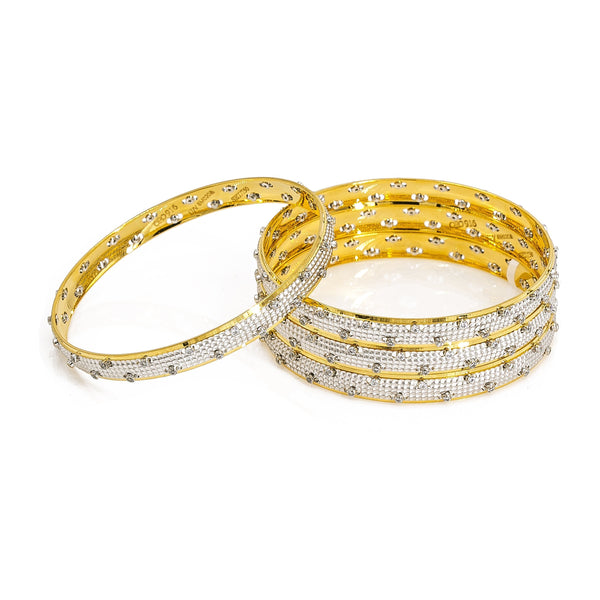 22K Two Tone Gold Textured Bangles W/ Cubic Zirconia | 22K Two Tone Gold Textured Bangles W/ Cubic Zirconia for women. Beautiful white and yellow gold b...