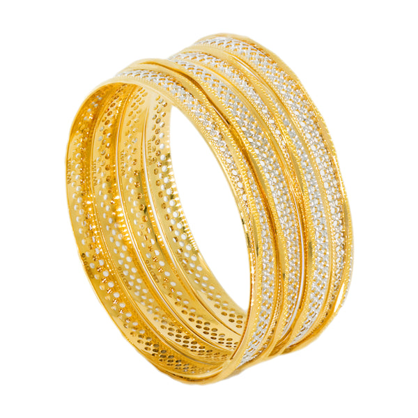 22K Multitone Diamond Cut Gold Bangles, Set of 4 | 22K Multitone Diamond Cut Gold Bangles, Set of 4 for women. Bangles feature a white and yellow go...