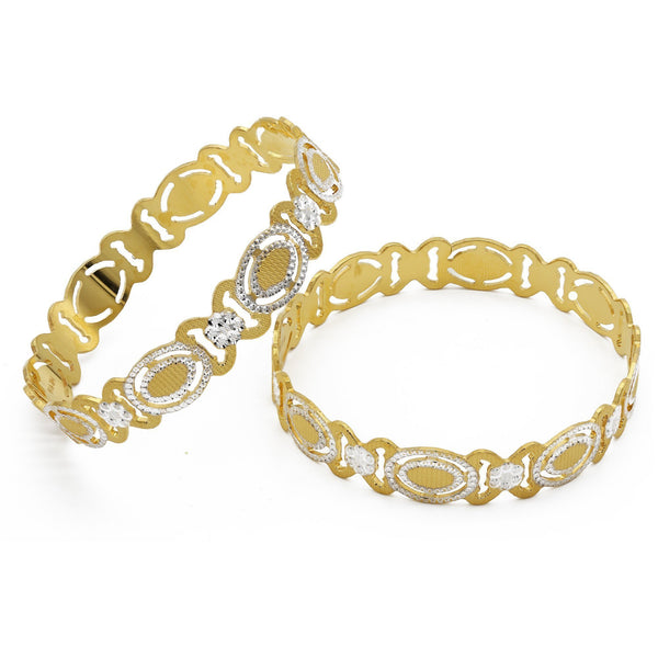 22K Two Tone Gold XO Bangles, Set of 2 | 22K Two Tone Gold XO Bangles, Set of 2 for women. Bangle frame features a yellow and white gold X...