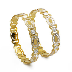 22K Two Tone Gold XO Bangles, Set of 2