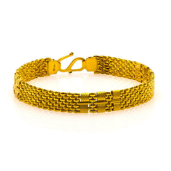 22K Yellow Gold Men's Bracelet W/ Brick Link & Cuff Accents