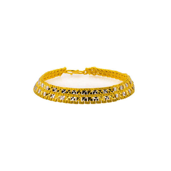 22K Multi Tone Gold Men's Bracelet W/ Yellow & White Gold Square Accents | Add a classic touch to your chosen look with this handsome 22K multi tone gold men’s bracelet fro...