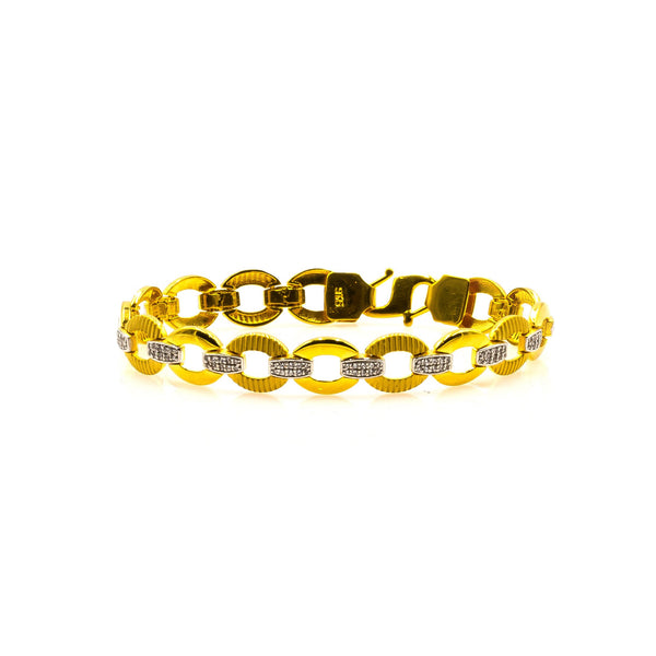 22K Yellow Gold Men's Bracelet W/ Precious CZ Gems & Circle Link | Accentuate your special look with this handsome 22K yellow gold men’s bracelet from Virani Jewele...