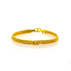 22K Yellow Gold Men's Bracelet W/ Cuban Link & Engraved Ripple Details