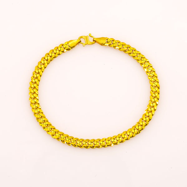 22K Yellow Gold Men's Bracelet W/ Cuban Link & Engraved Ripple Details | Sold