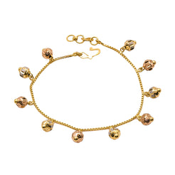 22K Multitone Gold Box Chain Bracelet W/ Charms
