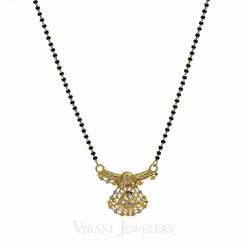 Mangalsutra Beaded Chain Necklace W/ 22K Multitone Gold Art Deco Pendant