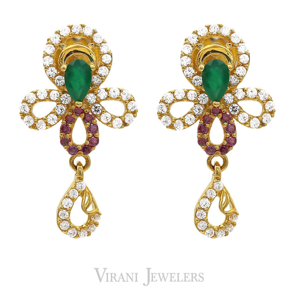 Peacock Pendant Necklace & Earrings Set W/ Emeralds, Rubies, & Cubic Zirconia Pavé | Peacock Pendant Necklace & Earrings Set W/ Emeralds, Rubies, & Cubic Zirconia Pavé for wo...