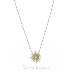 0.43CT Diamond Sun Pendant Necklace set in 14K Yellow Gold