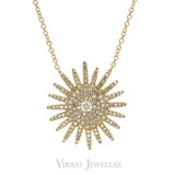 0.43CT Diamond Sun Pendant Necklace set in 14K Yellow Gold | 0.43CT Diamond Sun Pendant Necklace set in 14K Yellow Gold for Women. Necklace features a handcra...