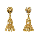 22K Yellow Gold Chandelier Jhumki Earrings W/ Floral Shape Top | 22K Yellow Gold Chandelier Jhumki Earrings W/ Floral Shape Top for women. Earrings feature open p...