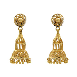 22K Yellow Gold Chandelier Jhumki Earrings W/ Floral Shape Top