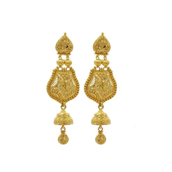 22K Yellow Gold Handcrafted Chandelier Jhumki Earrings W/ Ball Accents