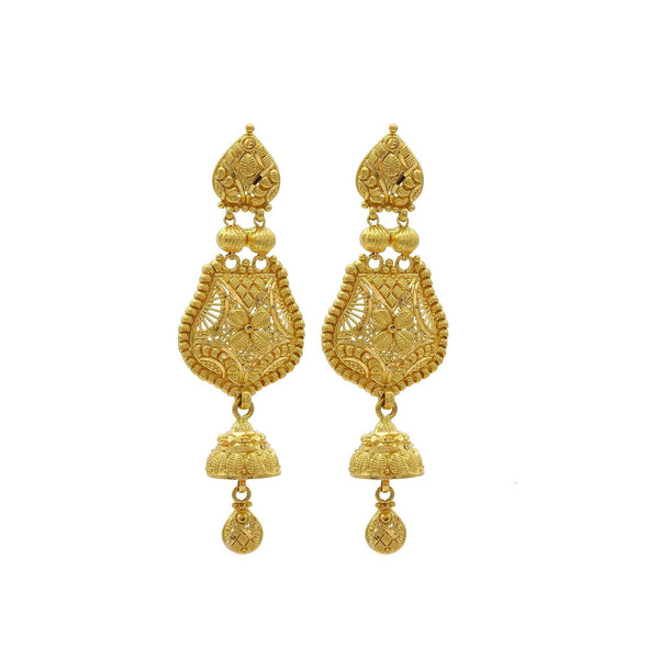 22K Yellow Gold Handcrafted Chandelier Jhumki Earrings W/ Ball Accents | 22K Yellow Gold Handcrafted Chandelier Jhumki Earrings W/ Ball Accents for women. Handcrafted jhu...