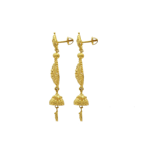 22K Yellow Gold Handcrafted Chandelier Jhumki Earrings W/ Ball Accents | 22K Yellow Gold Handcrafted Chandelier Jhumki Earrings W/ Ball Accents for women. Handcrafted jhu...