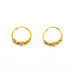 22K Two-Tone Gold Beaded Hoop Earrings W/ Diamond Cutting