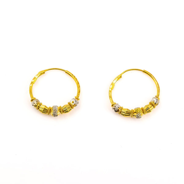 22K Two-Tone Gold Beaded Hoop Earrings W/ Diamond Cutting | 22K Two-Tone Gold Beaded Hoop Earrings W/ Diamond Cutting for women. Classic style perfect for da...