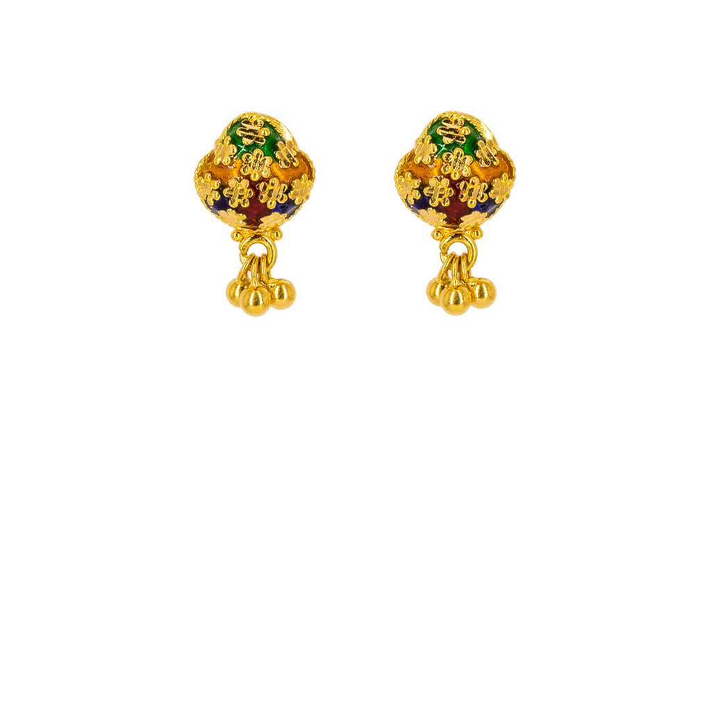 22K Yellow Gold Earrings W/ Enamel Paint & Gold Ball Accents |  22K Yellow Gold Earrings W/ Enamel Designs & Gold Ball Accents for women. These beautiful 22...