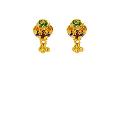 22K Yellow Gold Earrings W/ Enamel Paint & Gold Ball Accents