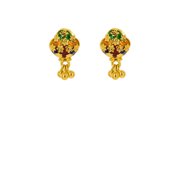 22K Yellow Gold Earrings W/ Enamel Paint & Gold Ball Accents |  22K Yellow Gold Earrings W/ Enamel Designs & Gold Ball Accents for women. These beautiful 22...