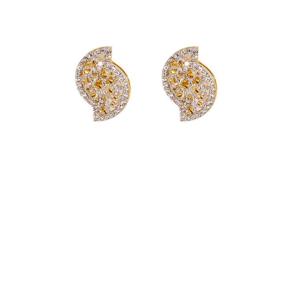 22K Multi Tone Gold Earrings W/ Cubic Zirconia & Split Disc Design |  22K Multi Tone Gold Earrings W/ Cubic Zirconia & Split Disc Design for women. Dazzle in thes...