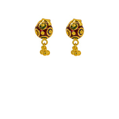 22K Yellow Gold Stud Earrings W/ Enamel Design & Round Gold Decals