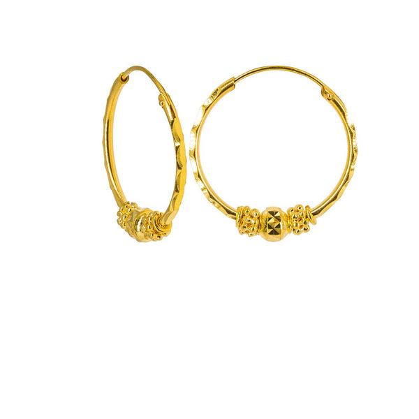 22K Yellow Gold Hoop Earrings W/ Chiselled Hoop & Clustered Balls |  22K Yellow Gold Hoop Earrings W/ Chiselled Hoop & Clustered Balls for women. Ideal for every...