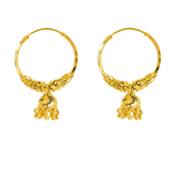 22K Yellow Gold Hoop Earrings W/ Gold Caps & Hanging Accents, 6.4 grams |  22K Yellow Gold Hoop Earrings W/ Gold Caps & Hanging Accents, 6.4 grams for women. These ele...