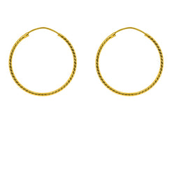 22K Yellow Gold Hoop Earrings W/ Thin Chiseled Frame