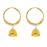 22K Multi Tone Gold Hoop Earrings W/ Speckled Balls & Jhumki Drops |  22K Multi Tone Gold Hoop Earrings W/ Speckled Balls & Jhumki Drops for women. These exquisit...