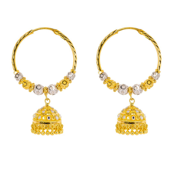 22K Multi Tone Gold Hoop Earrings W/ Speckled Balls & Jhumki Drops |  22K Multi Tone Gold Hoop Earrings W/ Speckled Balls & Jhumki Drops for women. These exquisit...