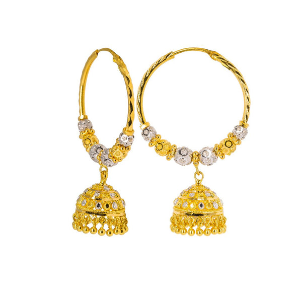 22K Multi Tone Gold Hoop Earrings W/ Speckled Balls & Jhumki Drops |  22K Multi Tone Gold Hoop Earrings W/ Speckled Balls & Jhumki Drops for women. These exquisit...