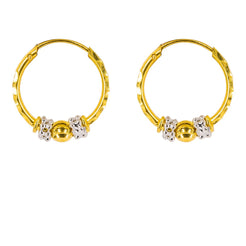 22K Multi Tone Gold Hoop Earrings W/ White Gold Clustered Balls