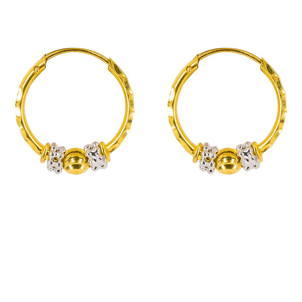 22K Multi Tone Gold Hoop Earrings W/ White Gold Clustered Balls |  22K Multi Tone Gold Hoop Earrings W/ White Gold Clustered Balls for women. These elegant 22K mul...