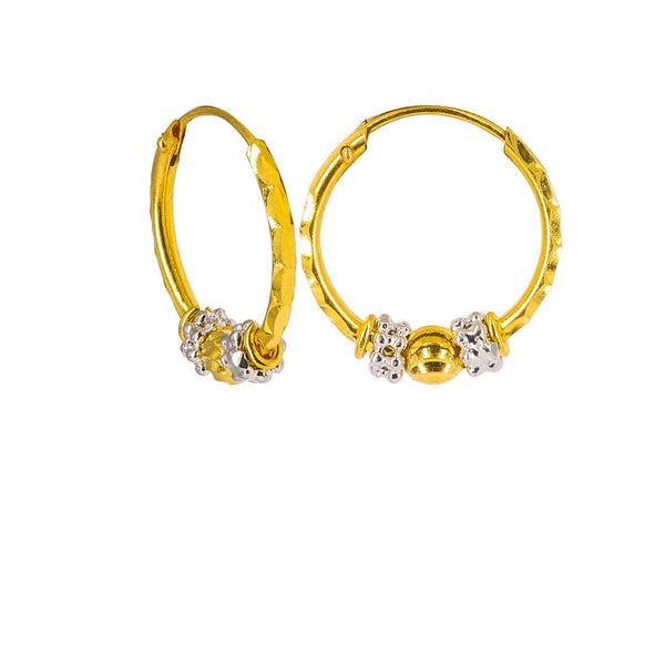 22K Multi Tone Gold Hoop Earrings W/ White Gold Clustered Balls |  22K Multi Tone Gold Hoop Earrings W/ White Gold Clustered Balls for women. These elegant 22K mul...