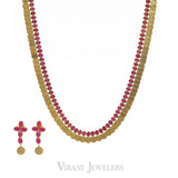 Long Kasu Necklace & Earrings Set W/ Faceted Rubies & Engraved Coins | Long Kasu Necklace & Earrings Set W/ Faceted Rubies & Engraved Coins for women. Necklace ...