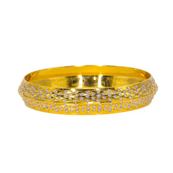 22K Multi Tone Gold Mens Kada Bangle W/ White Gold Polka Dot Details