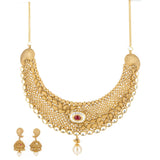 22k Gold Ruby Pearl Necklace and Earrings Set | 