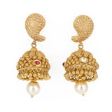 22k Gold Ruby Pearl Necklace and Earrings Set | 