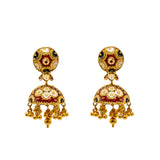 22K Yellow Gold Necklace & Jhumki Earrings Set W/ Meenakari Hand Paint & Beaded Filigree |  22K Yellow Gold Necklace & Jhumki Earrings Set W/ Meenakari Hand Paint & Beaded Filigree...